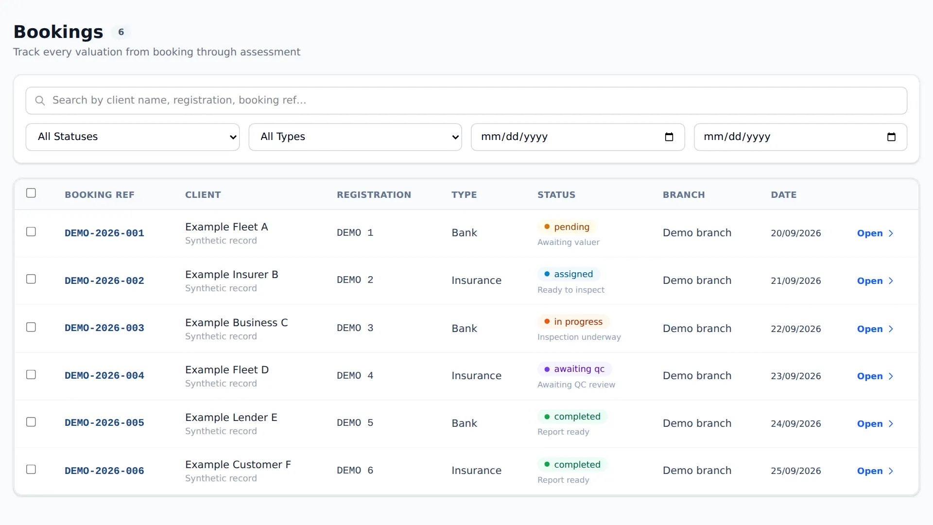 Fledge Valuation inspection and assessment screen